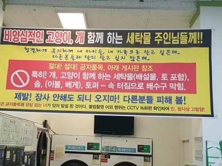 「ペットの毛が付いた洗濯物は持ってくるな！」韓国コインランドリー店主が怒りの訴え…なぜ？